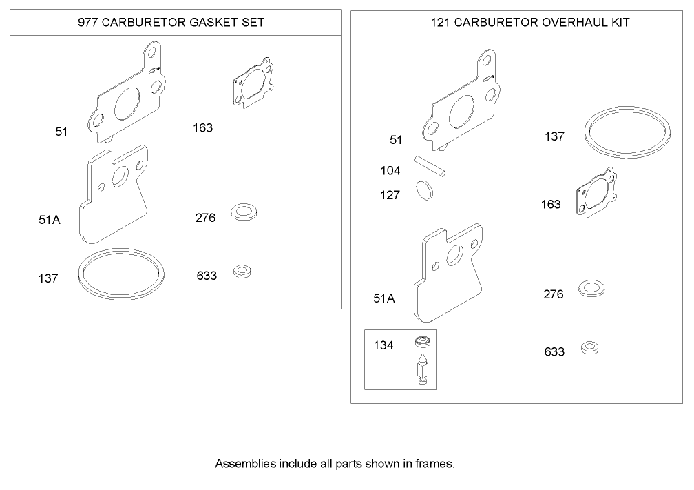 Carburetor Overhaul Kit Assembly  Briggs and Stratton 122607-0116-E1