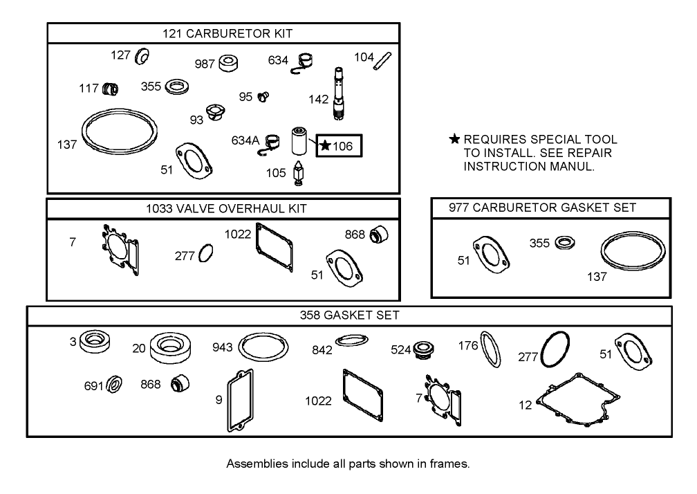 Carburetor Overhaul Kit Assembly Briggs and Stratton 311777-0151-E1