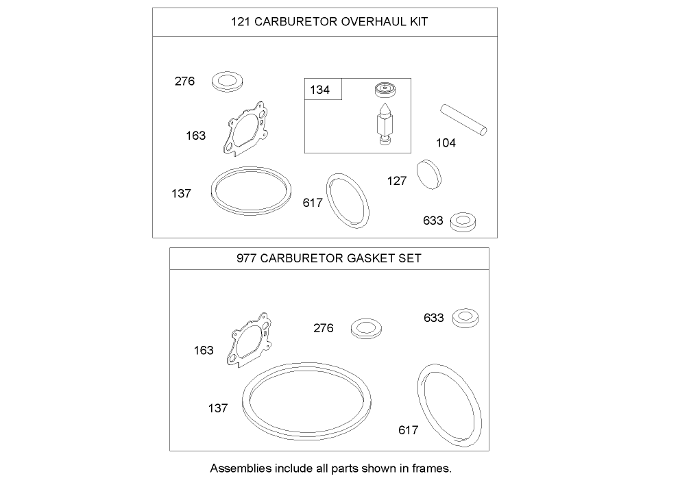Carburetor Overhaul Kit Assembly  Briggs and Stratton 122K02-0172-E1