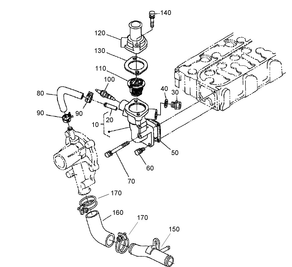 Water Flange and Thermostat Assembly