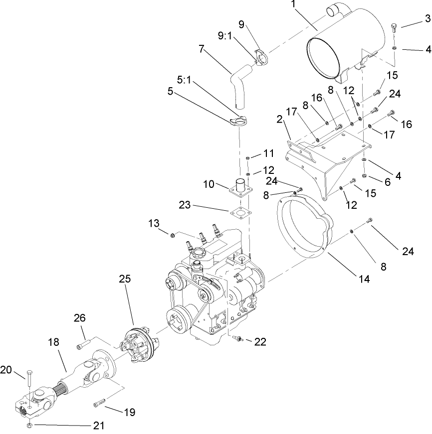 Muffler and Drive Shaft Assembly