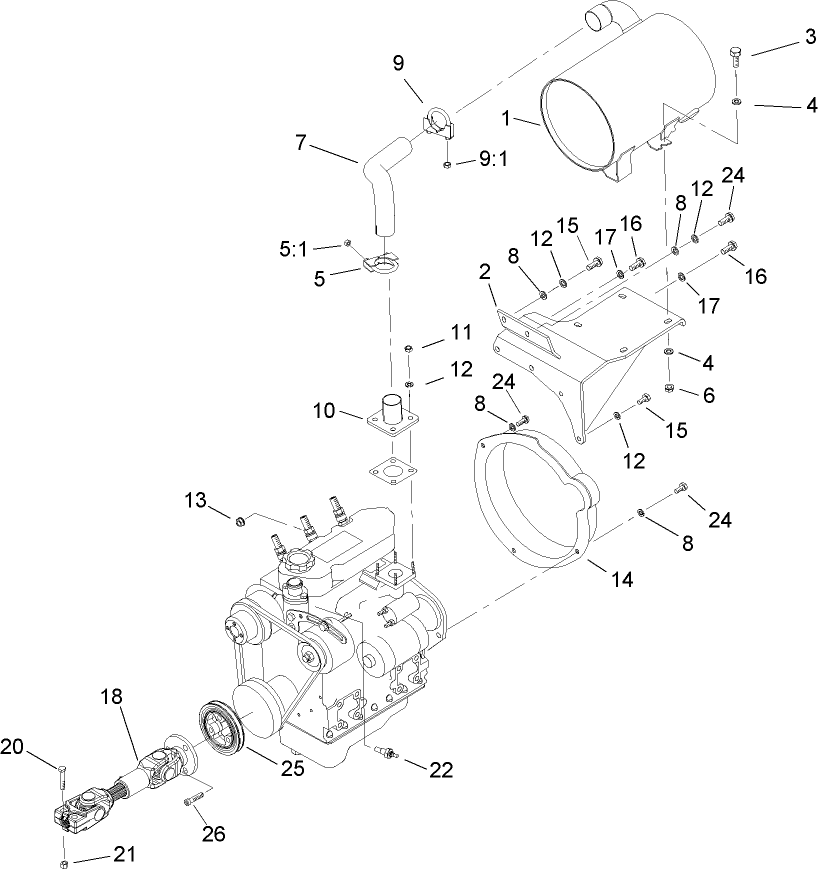 Muffler and Pump Drive Assembly