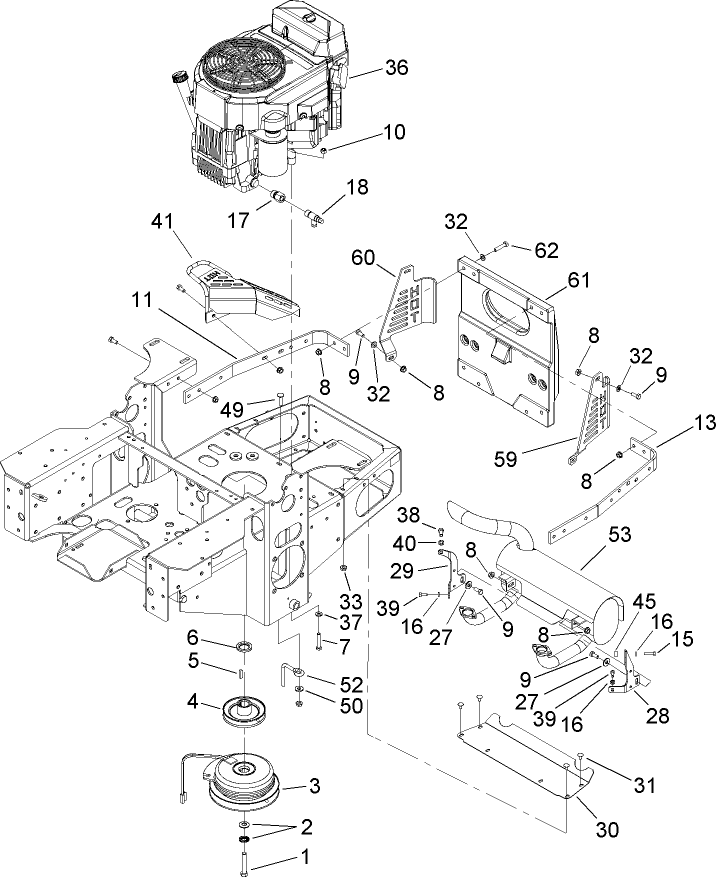 Engine, Clutch and Muffler Assembly
