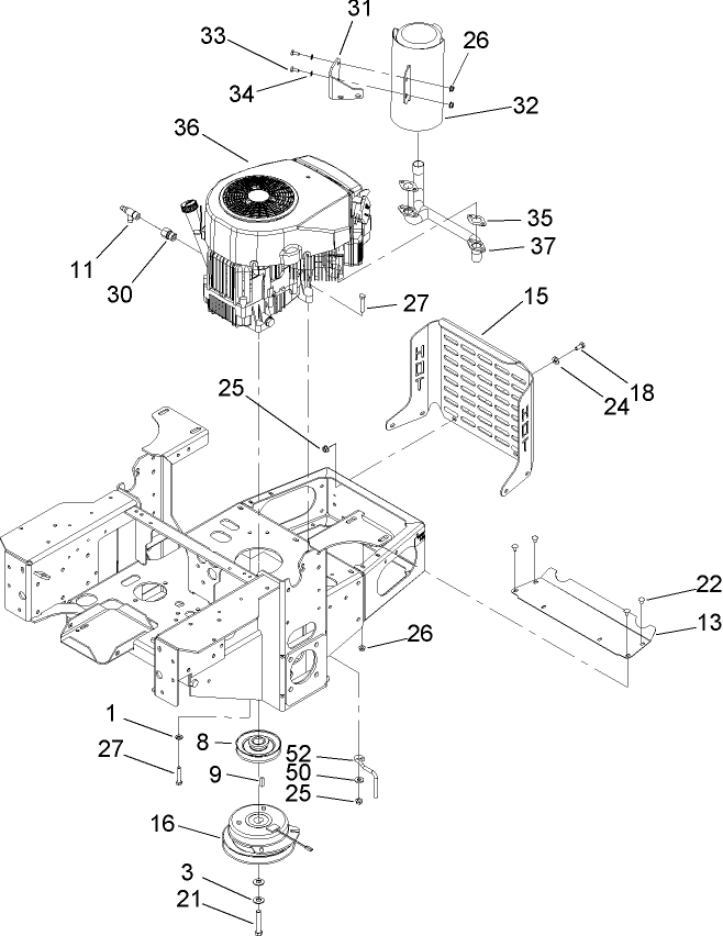 Engine, Clutch and Muffler Assembly