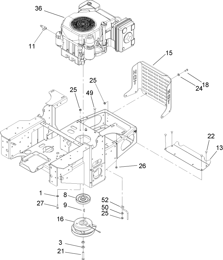 Engine, Clutch and Muffler Assembly