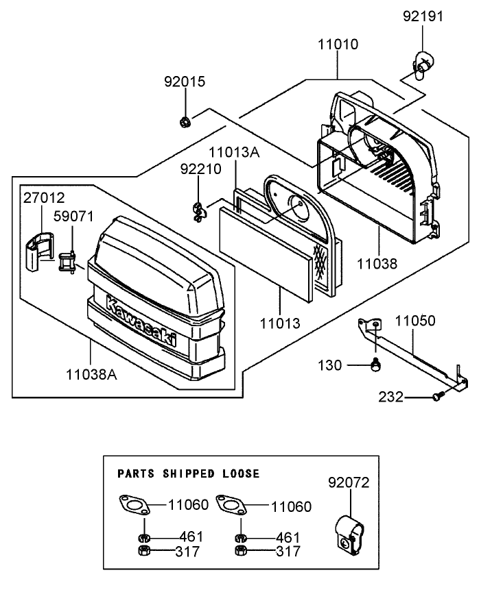Air Filter and Muffler Assembly  Kawasaki FH580V-AS14