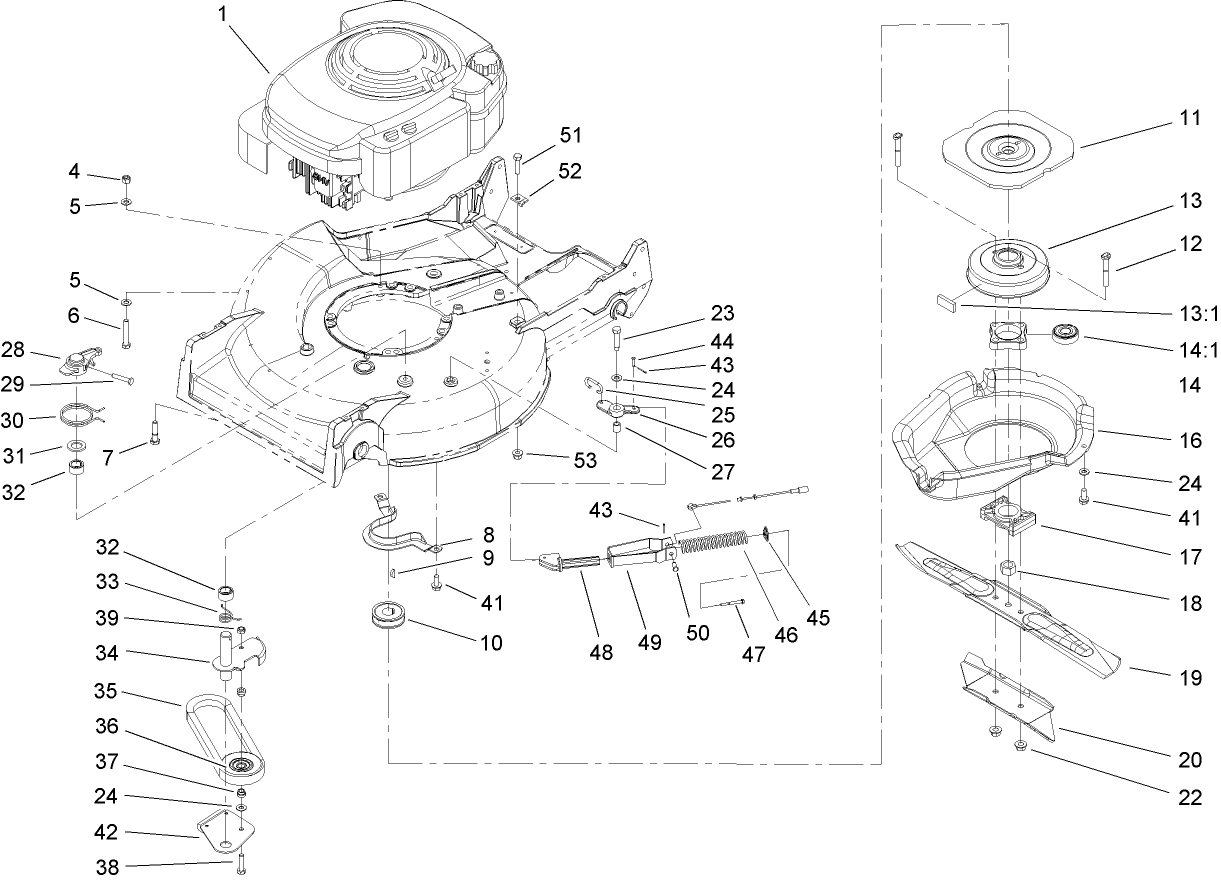 Engine and Belt and Blade Assembly