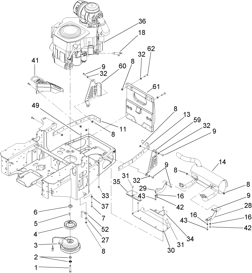 Engine, Clutch and Muffler Assembly
