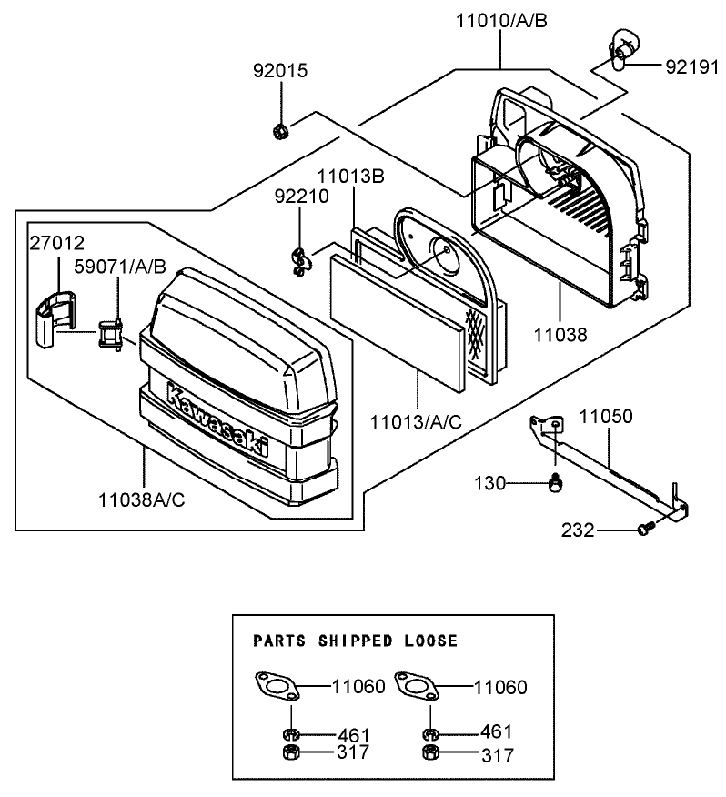 Air Filter/Muffler Assembly  Kawasaki FH541V-BS04