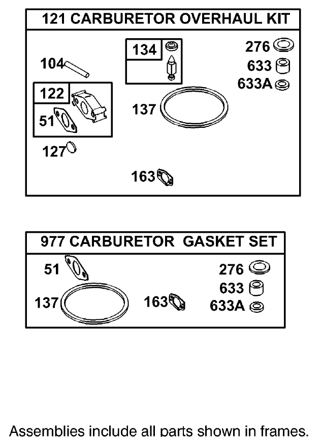 Carburetor Overhaul Kit Assembly  Engine Briggs and Stratton Model 126302-0245-E1