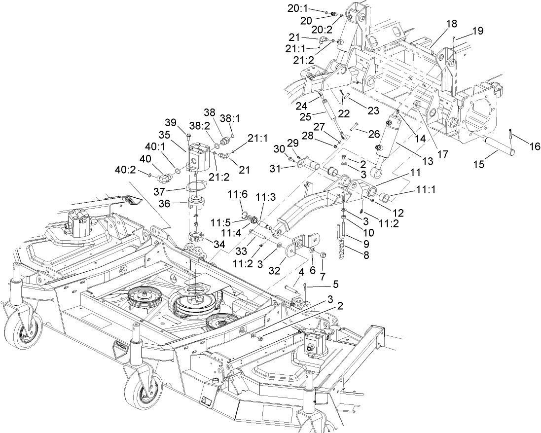 Front Deck Lift Arm and Cylinder Assembly