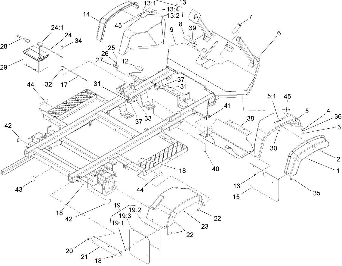 Frame, Fender and Battery Assembly
