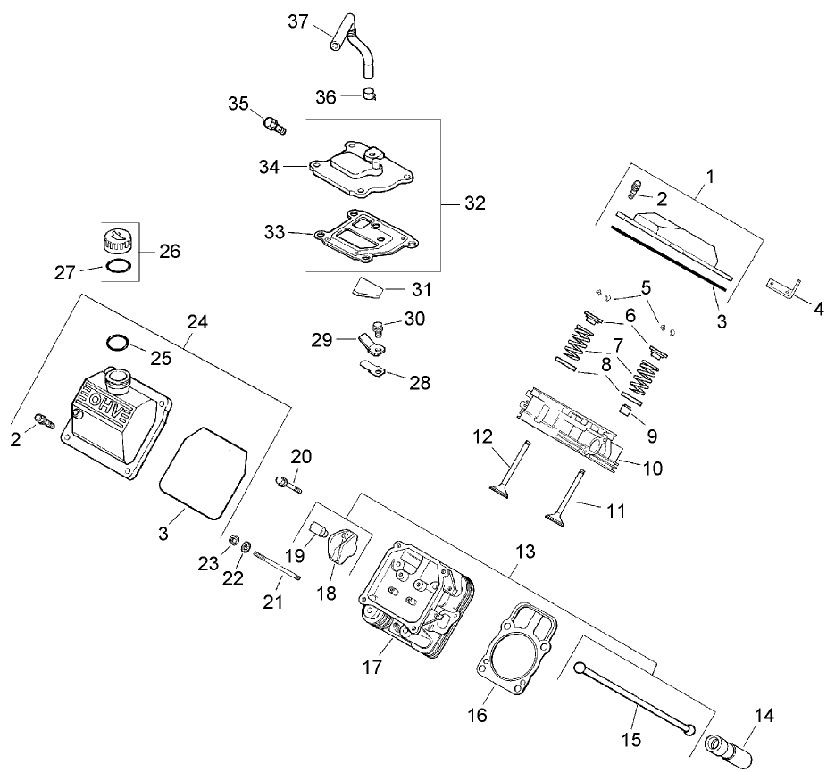 Group 4 - Head/Valve/Breather Assembly  Kohler CH25S 68696
