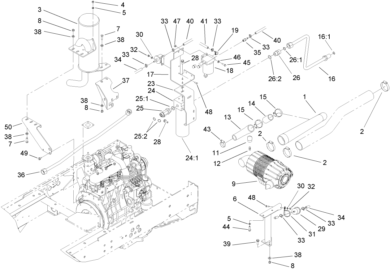 Hydraulic Filter, Filter Pump, Fuel Filter and Air Cleaner Assembly