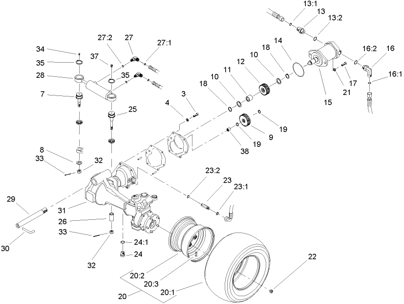 4 Wheel Drive Axle and Power Steering Assembly