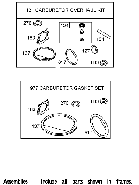 Carburetor Overhaul Kit Assembly Briggs and Stratton 125K05-0186-E1