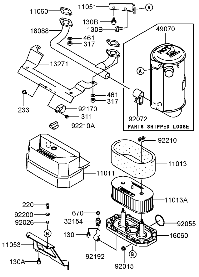 Air Filter and Muffler Assembly Kawasaki FH381V-AS25