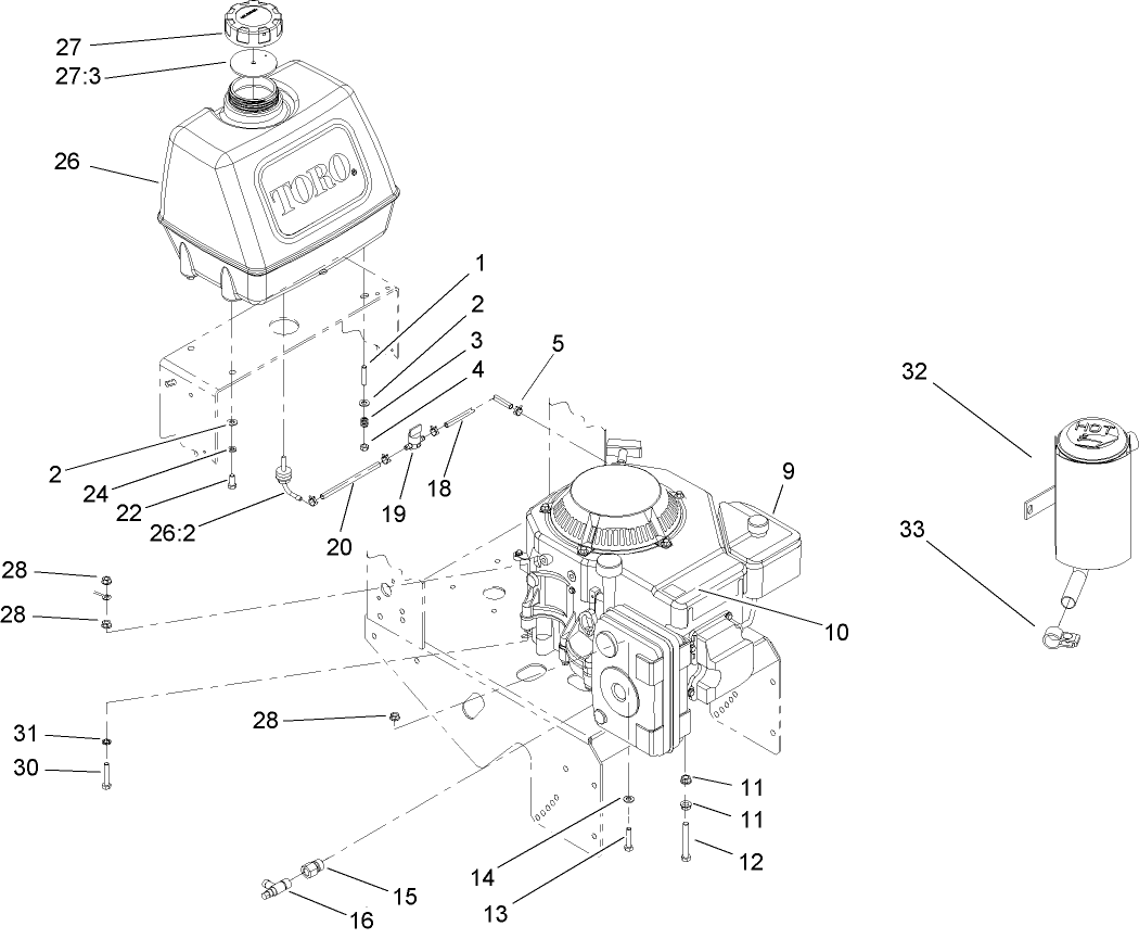 Engine and Fuel Tank Assembly
