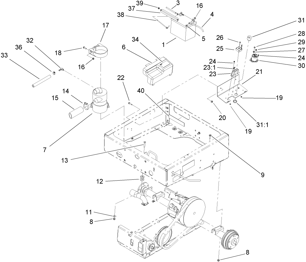 Drivetrain Mounting, Battery and Air Cleaner Assembly