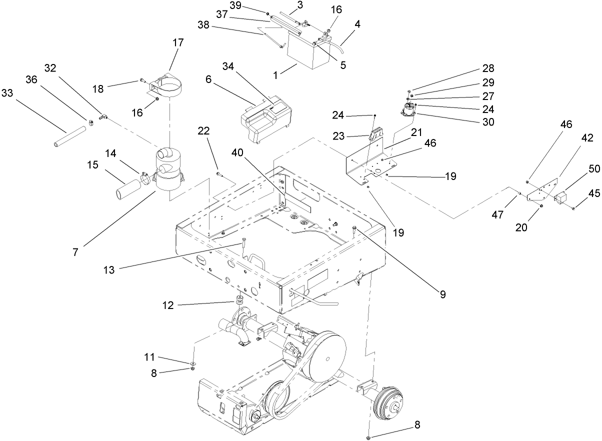 Drivetrain Mounting, Battery and Air Cleaner Assembly