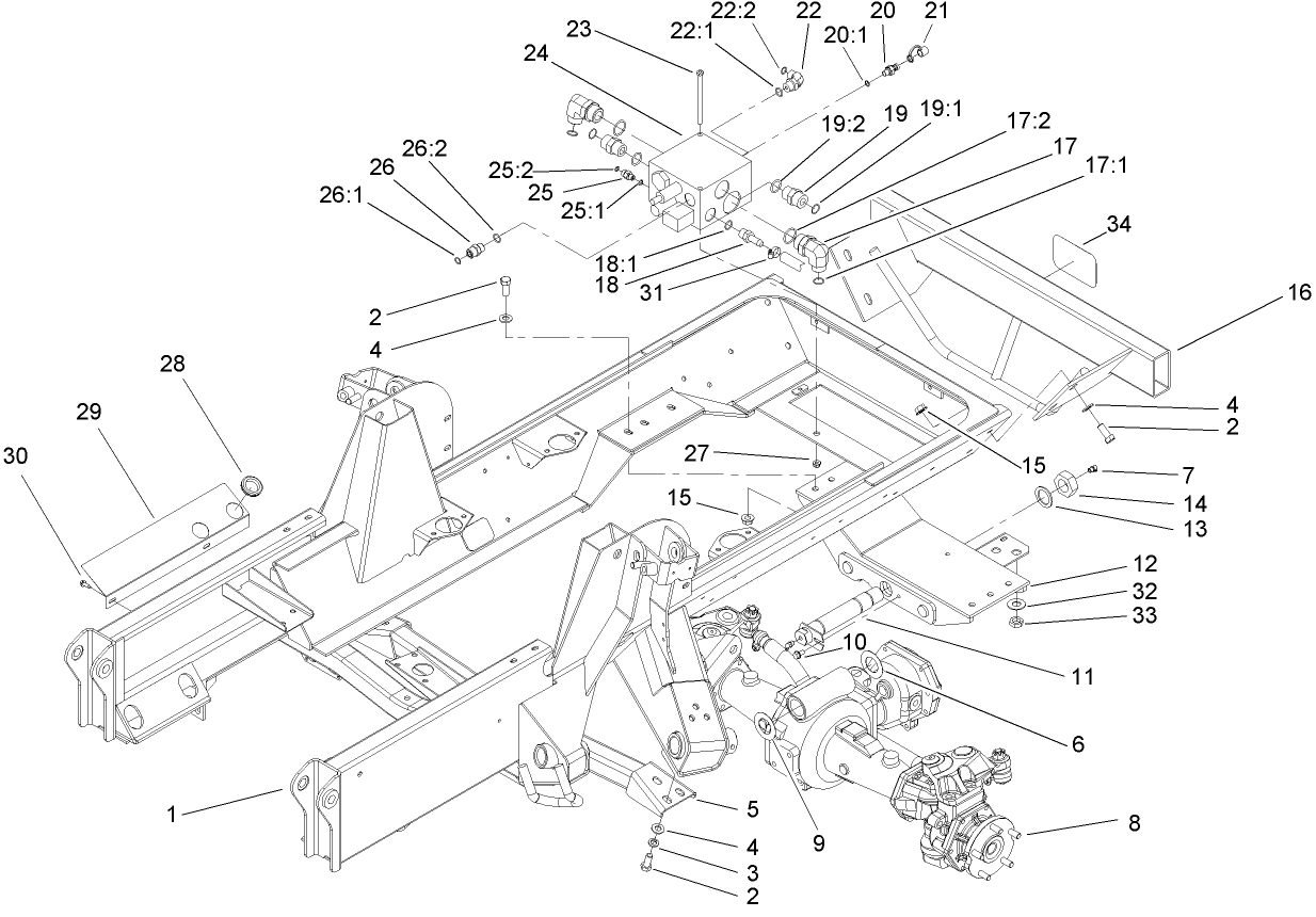 Frame, Rear Axle Mount and Bumper Assembly