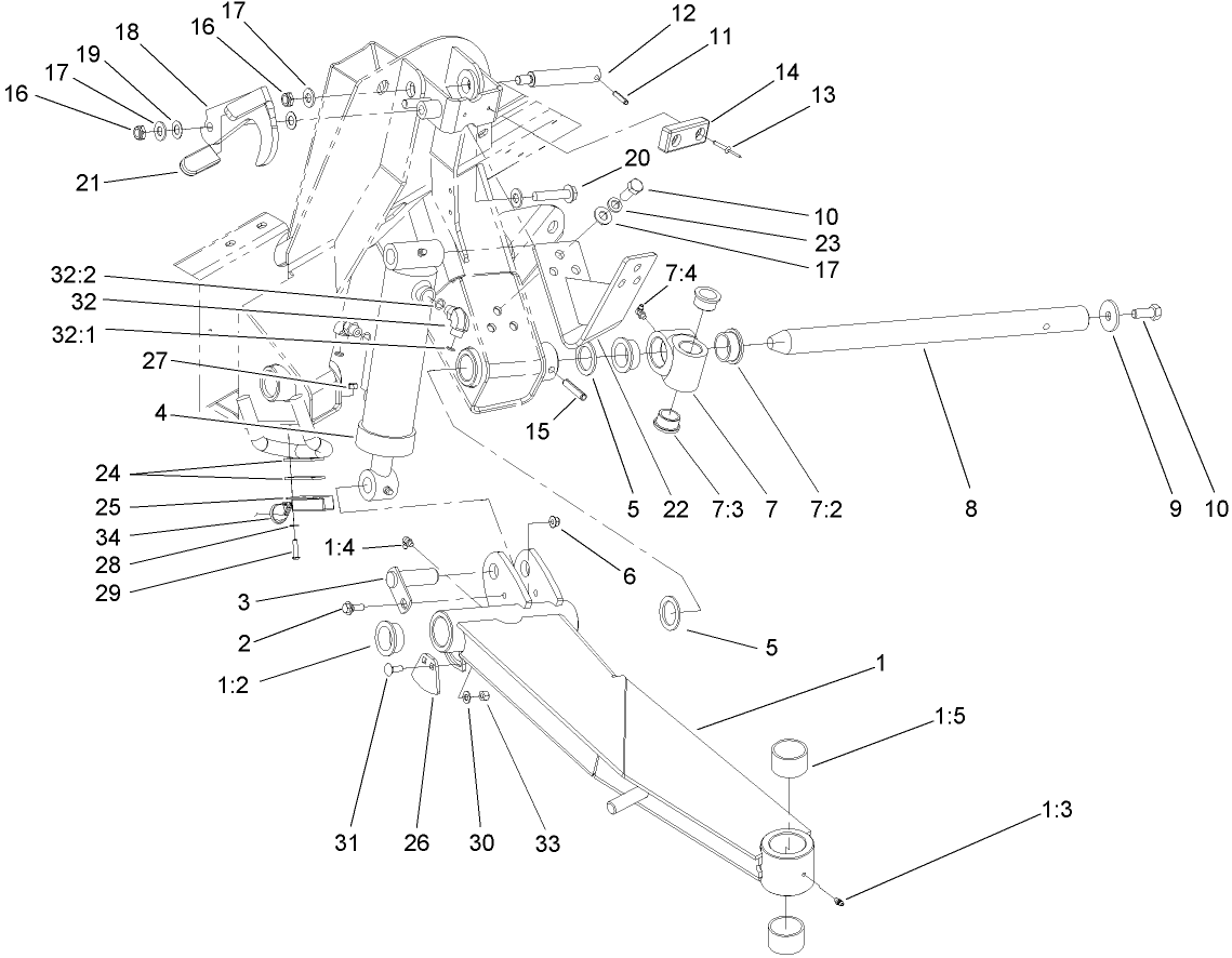 Side Deck Lift Arm, Cylinder and Latch Assembly