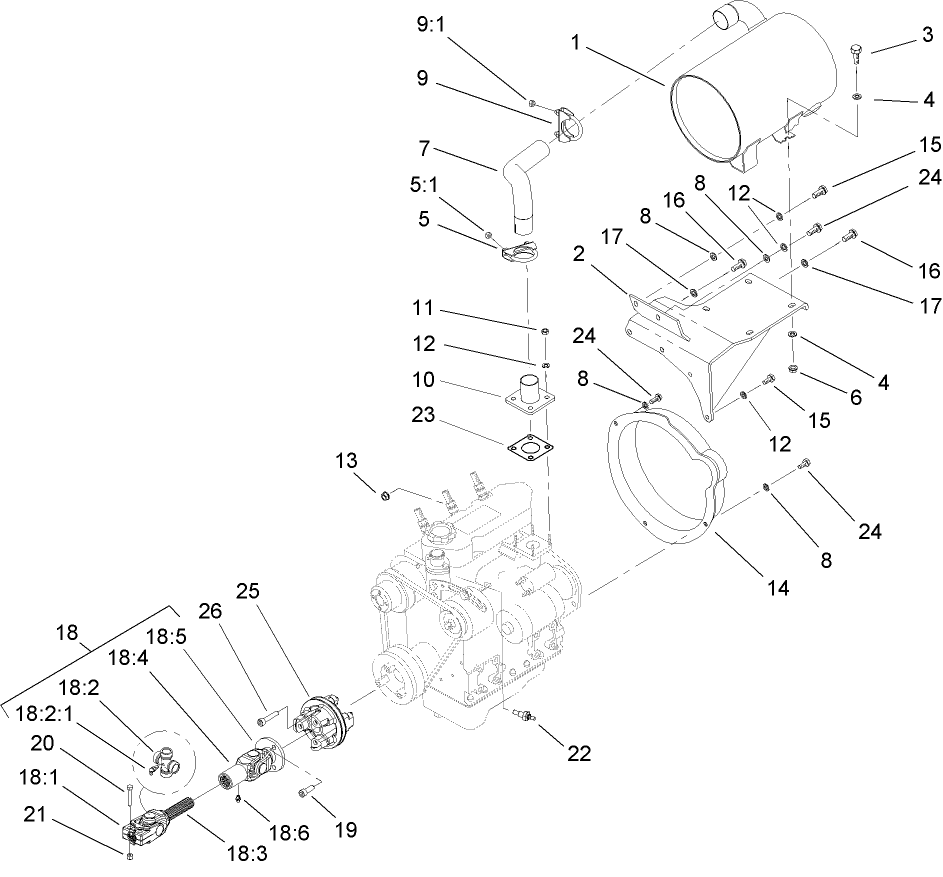 Muffler and Pump Drive Assembly