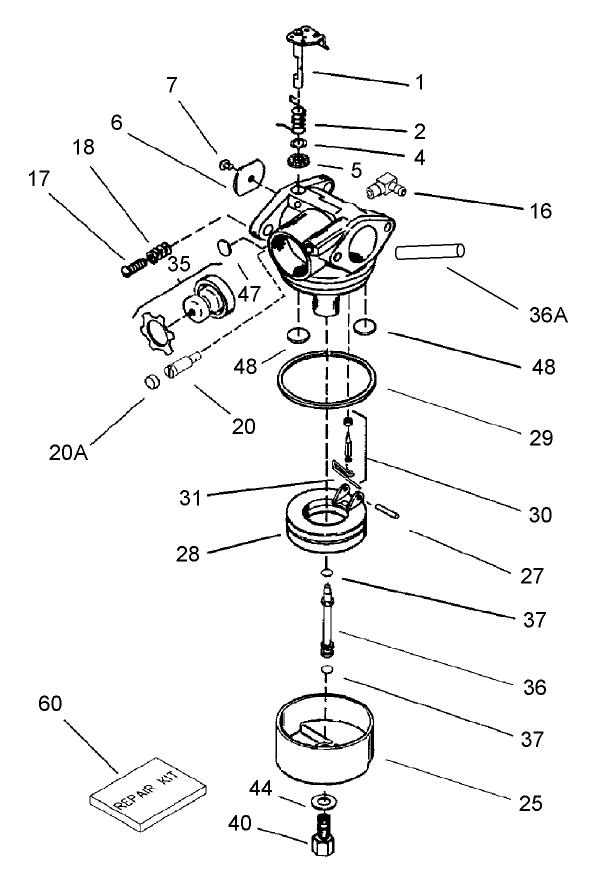 Carburetor Assembly No. 640350 Tecumseh LV195EA-362044C