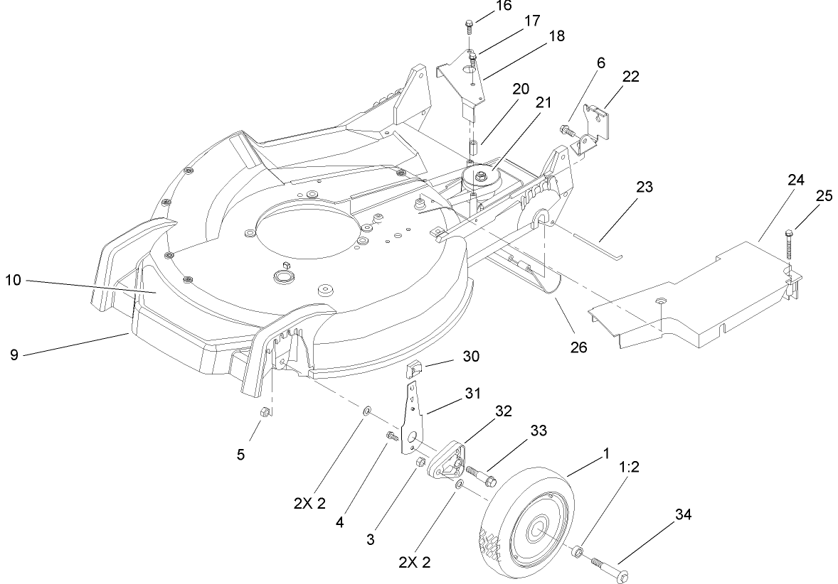 Housing, Handle Brackets and Wheel Assembly