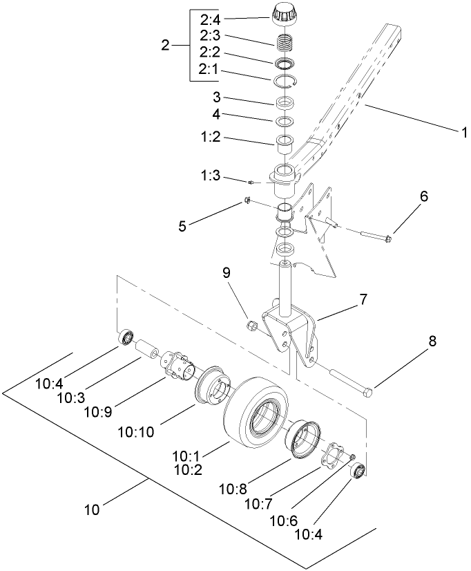 Front Deck Castor Arm and Tire Assembly