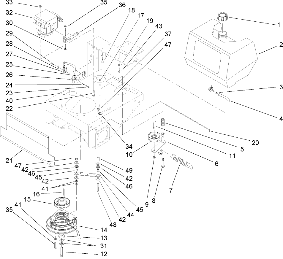 Fuel Tank, Hydraulic Pump and PTO Assembly