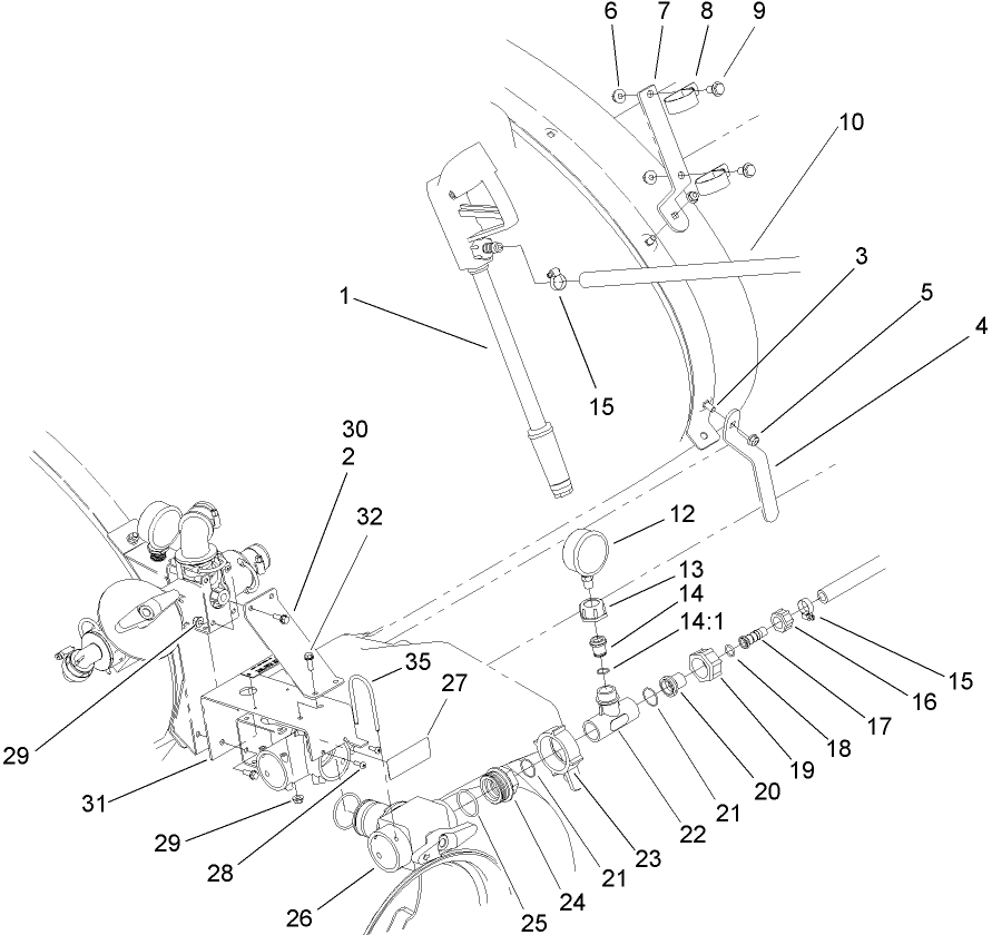 3-Way Valve, Pressure Gauge and Spray Gun Assembly