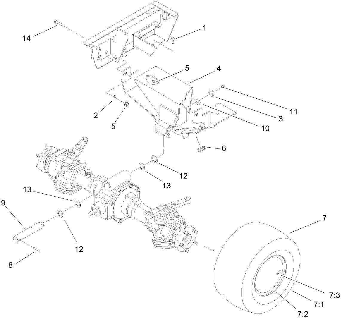 Rear Axle Support and Tire Assembly