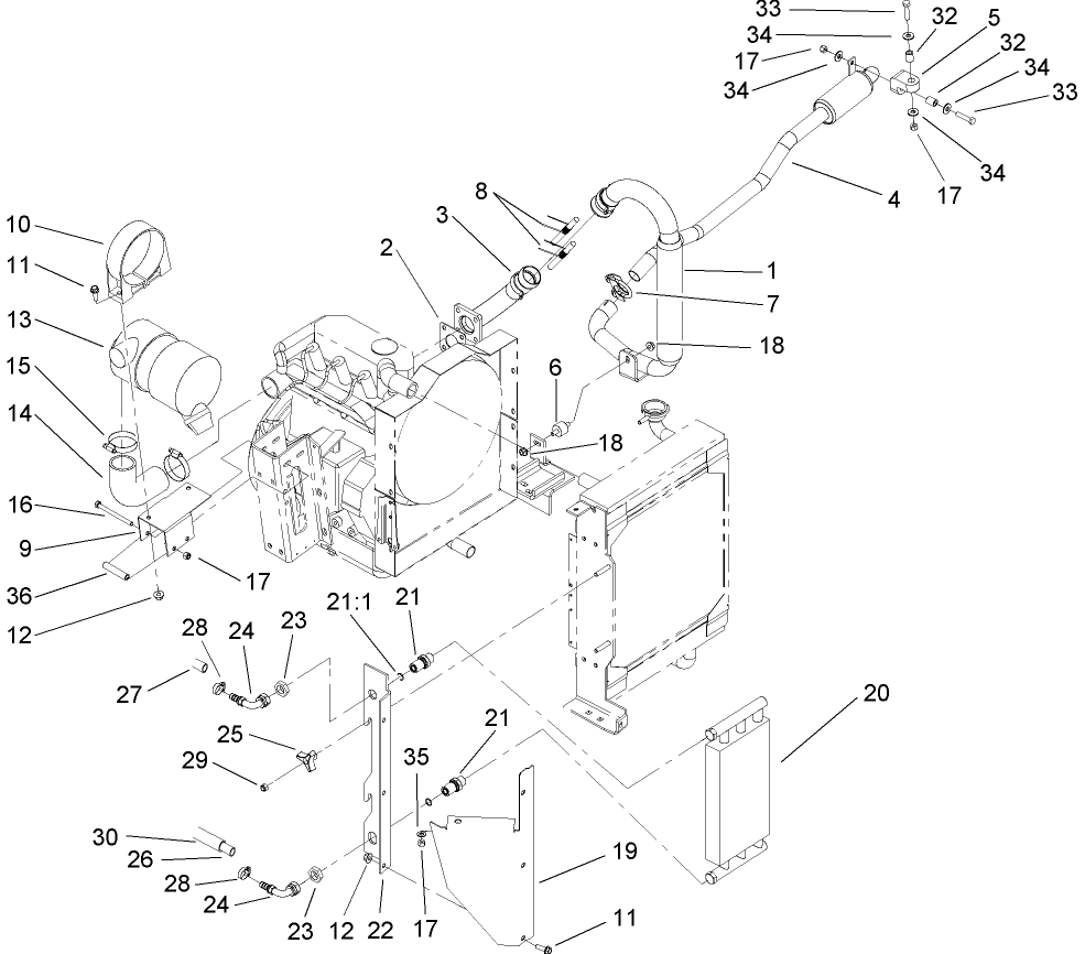 Muffler, Air Cleaner and Oil Cooler Assembly