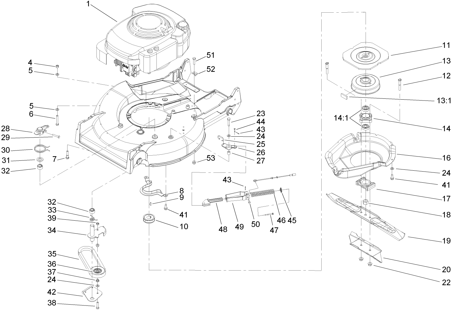 Engine, Belt and Blade Assembly