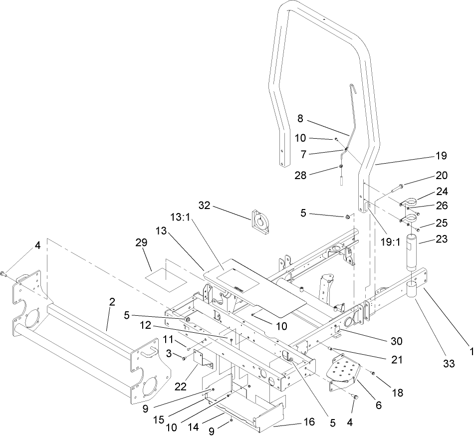 Frame, Platform and Roll-Over Protection System Assembly