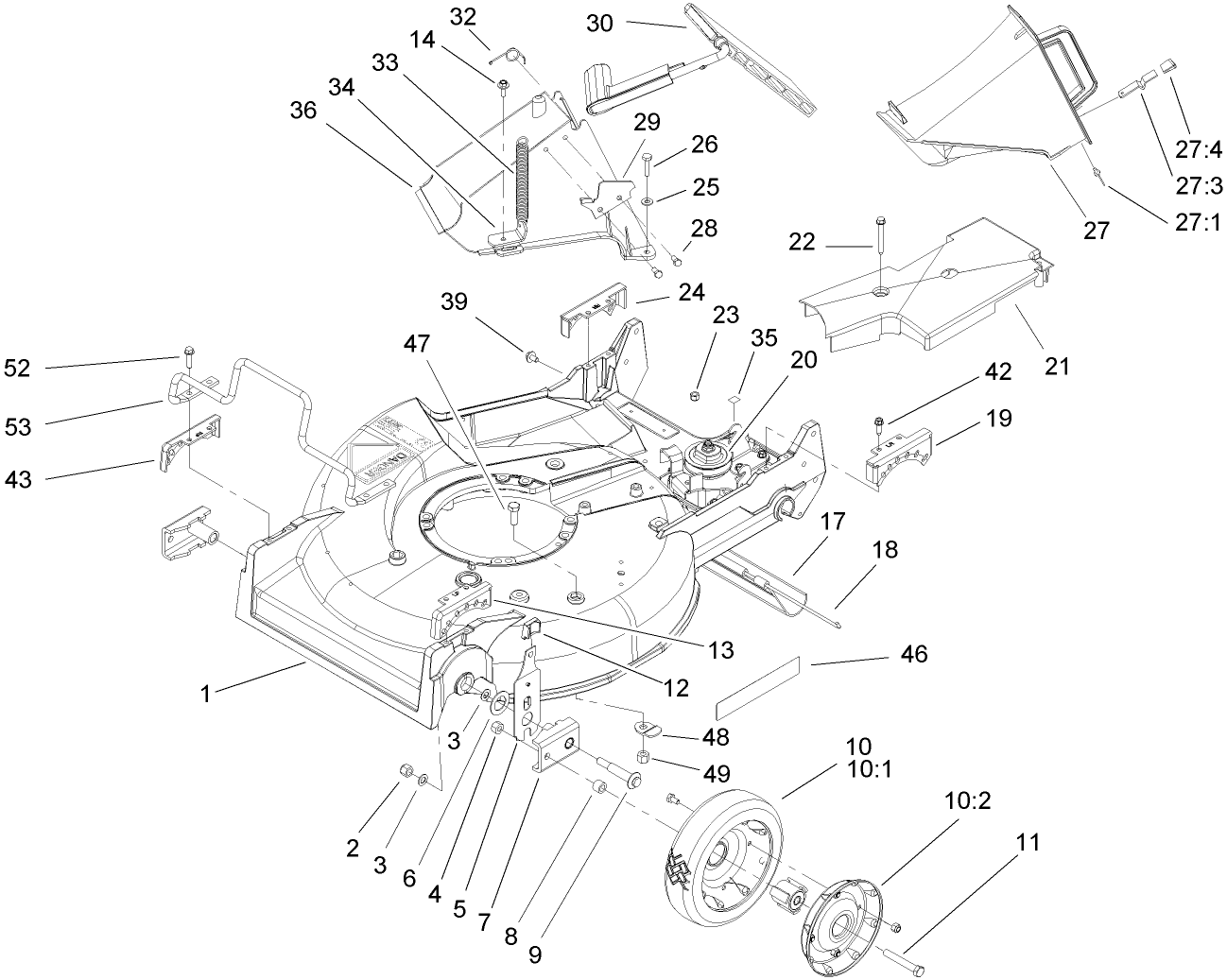 Deck, Chute and Wheel Assembly