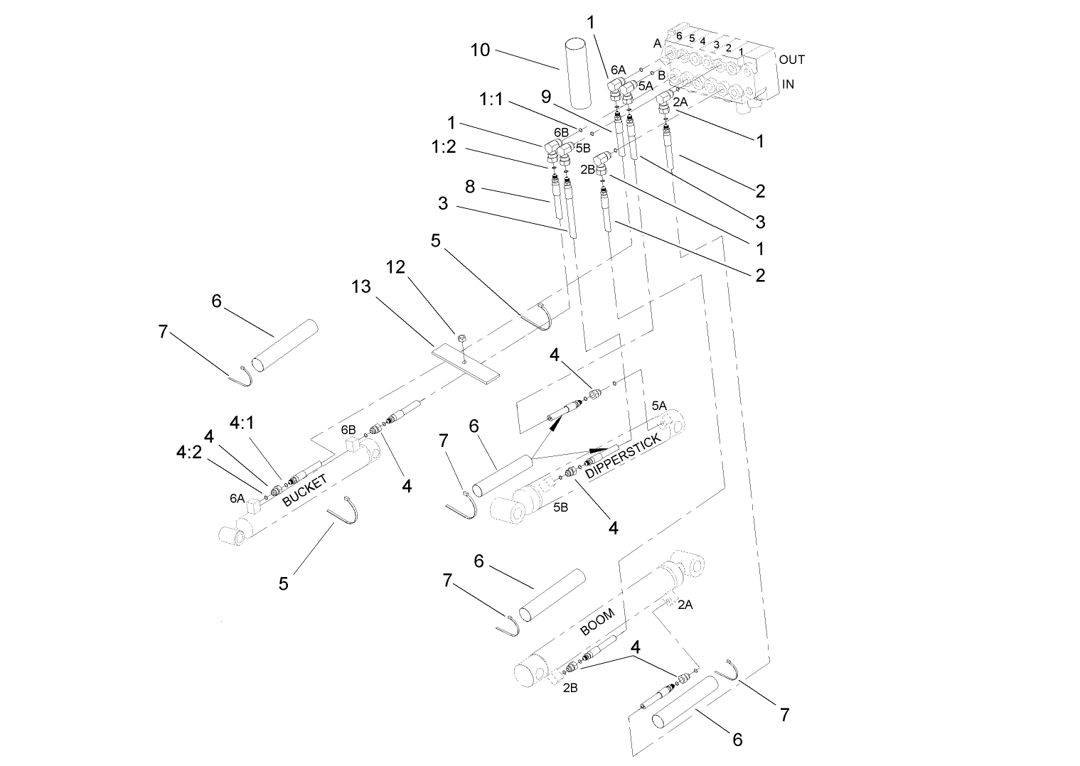 Boom, Bucket and Dippersticker Hydraulic Assembly