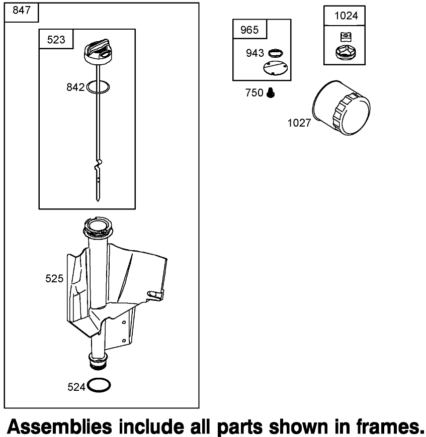 Oil Filter, Tube and Pump Assembly Briggs and Stratton 31K777-0190-E1