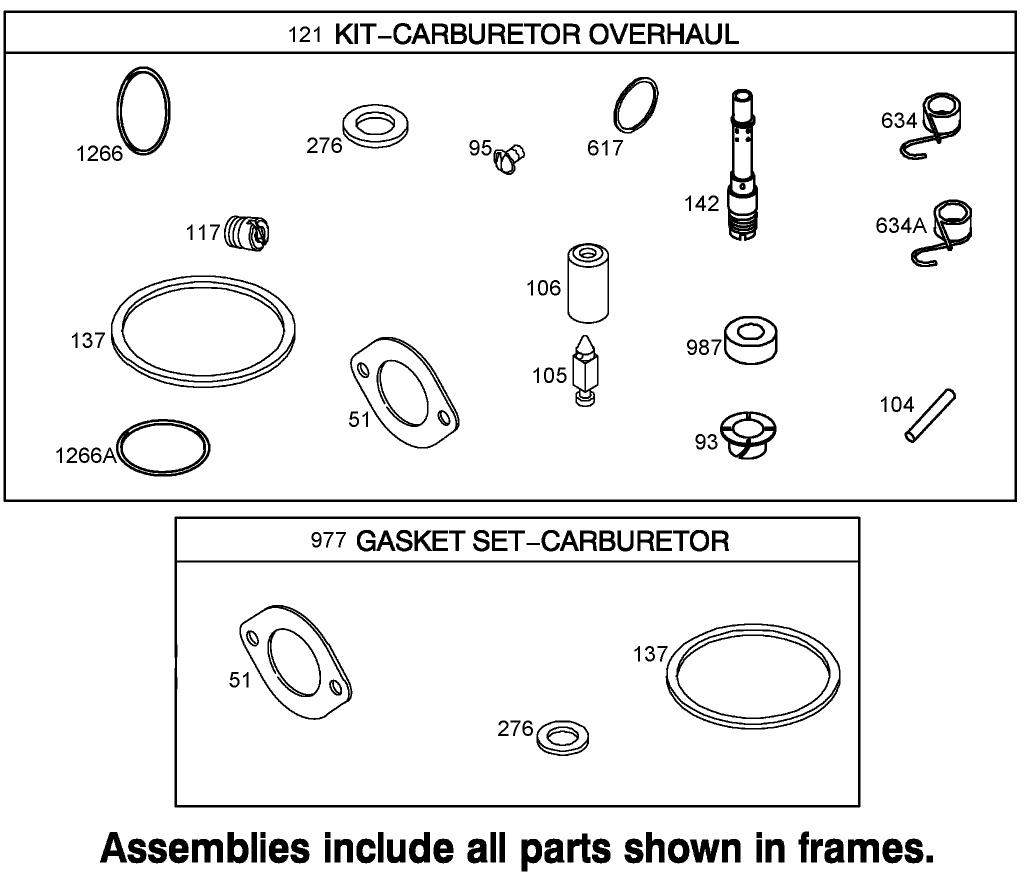 Carburetor Overhaul Kit and Gasket Set Assemblies Briggs and Stratton 31K777-0190-E1