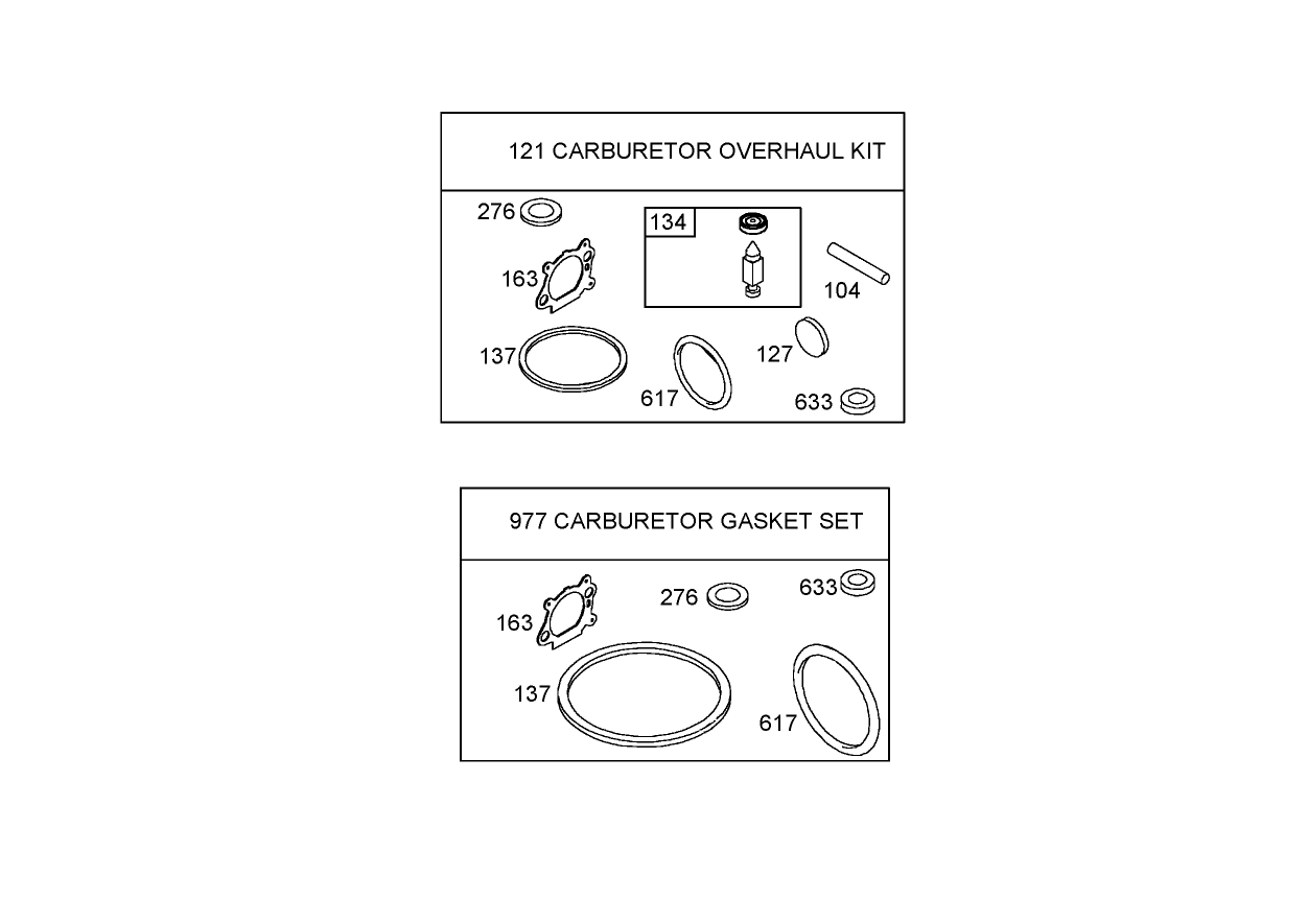 Carburetor Overhaul Kit and Gasket Set Assemblies  Briggs and Stratton 125K02-0189-E1
