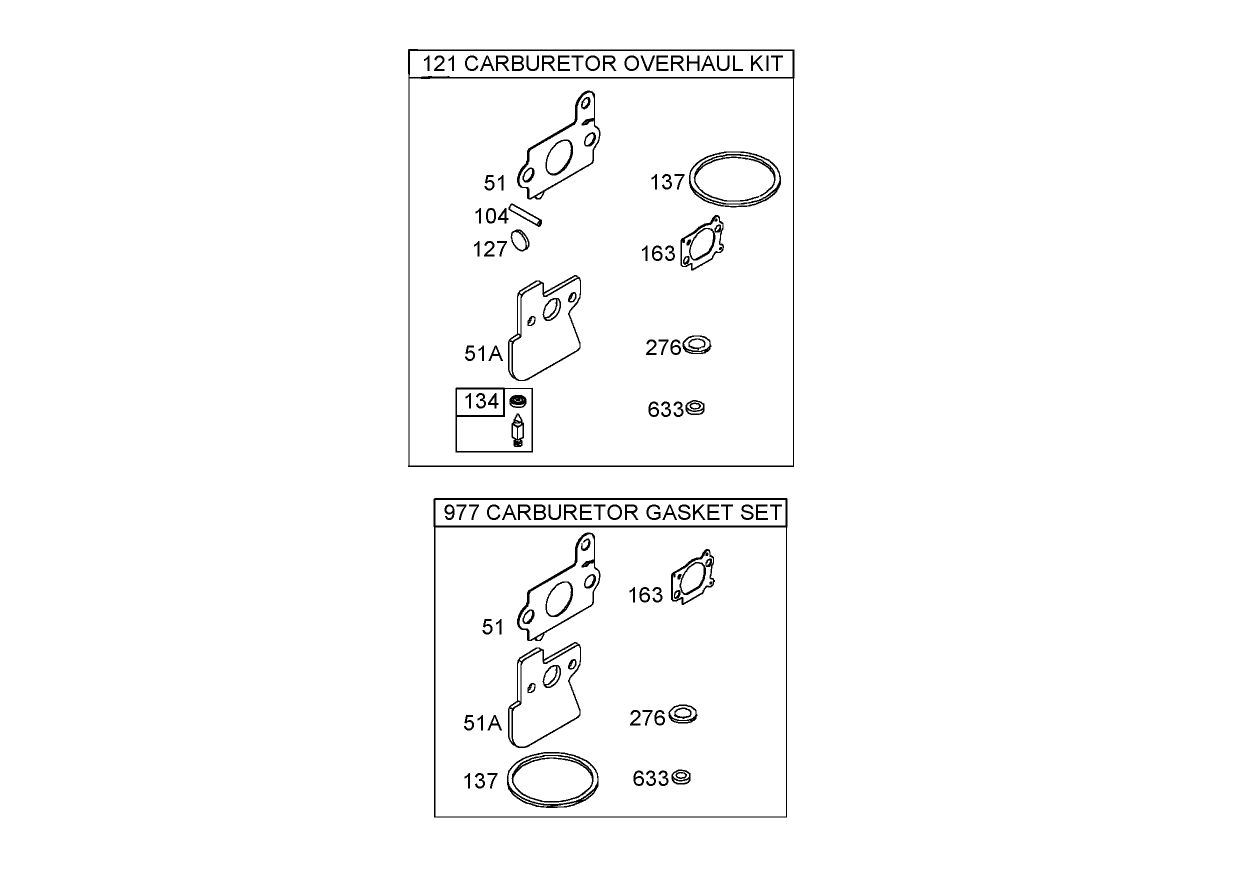 Carburetor Overhaul Kit and Gasket Set Assemblies  Briggs and Stratton 122672-0192-E1