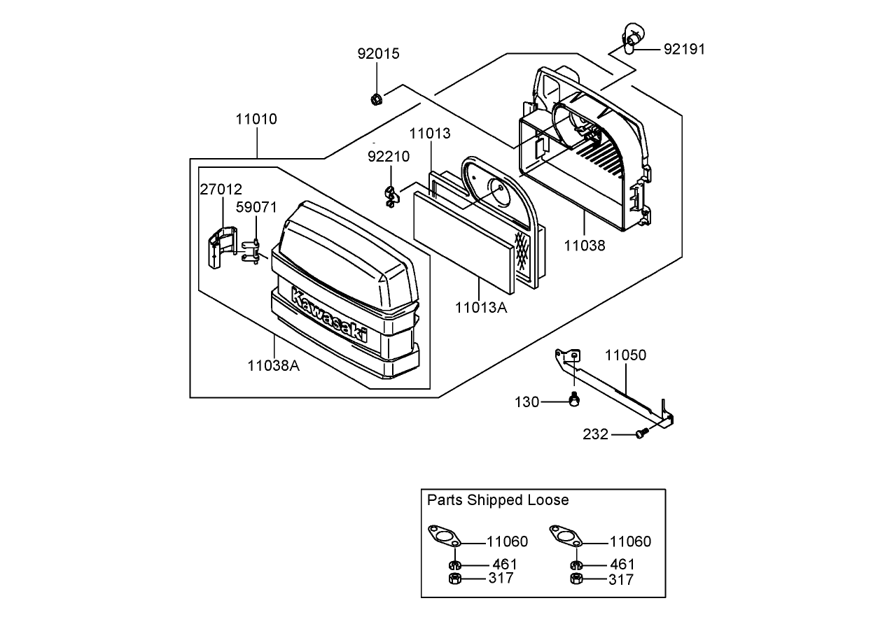 Air Filter and Muffler Assembly  Kawasaki FH541V-DS04