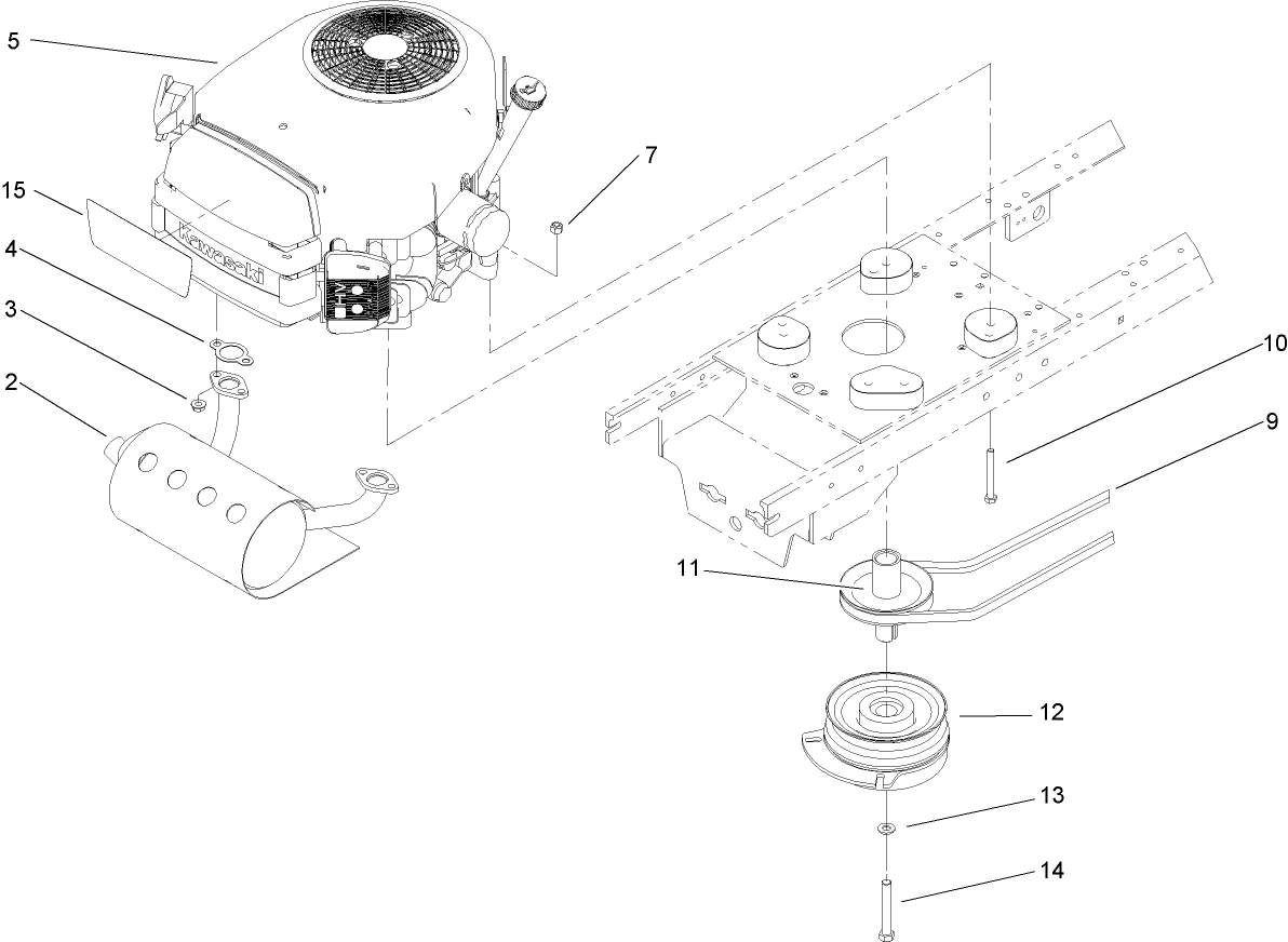 Engine, Muffler and PTO Assembly