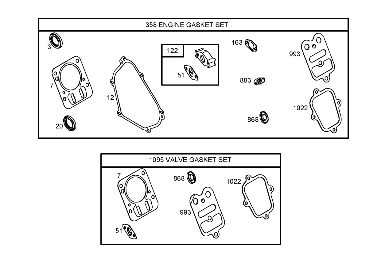 358 Engine Gasket Set and 1095 Valve Gasket Set Assemblies  Briggs and Stratton 126302-0245-E1