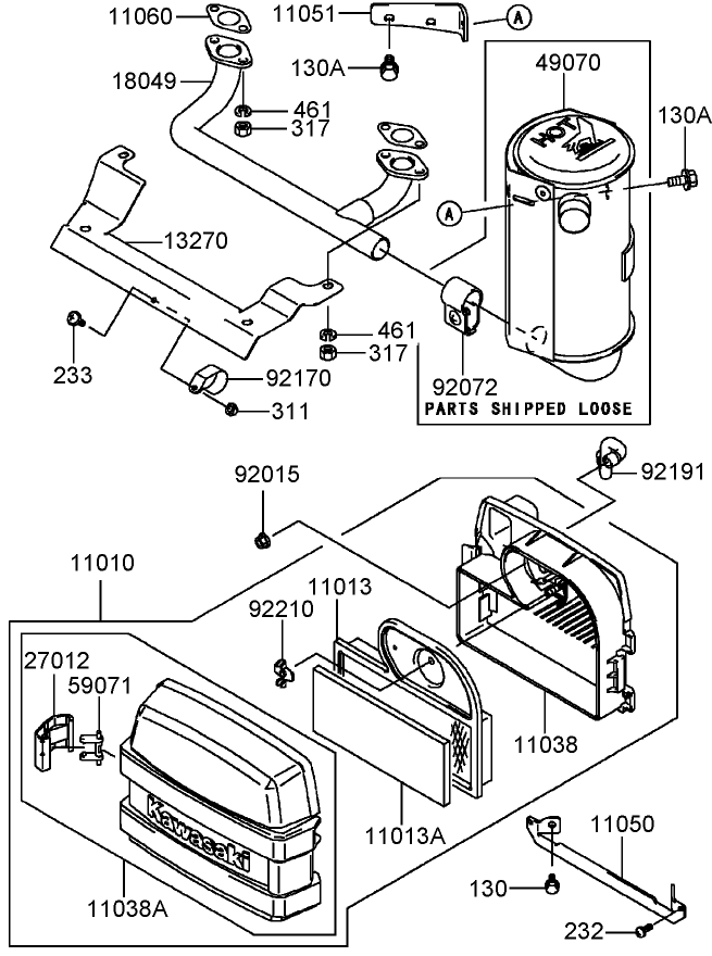 Air Filter and Muffler Assembly  Kawasaki FH541V-AS50