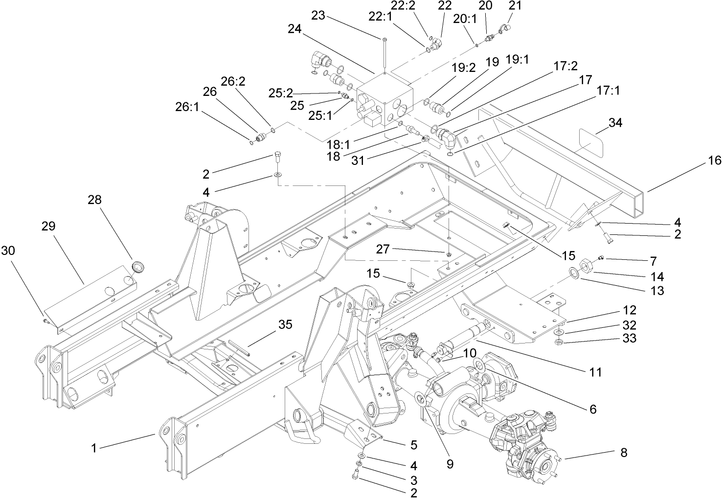 Frame, Rear Axle Mount and Bumper Assembly