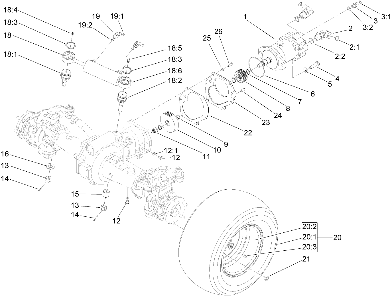4 Wheel Drive Rear Axle and Tire Assembly