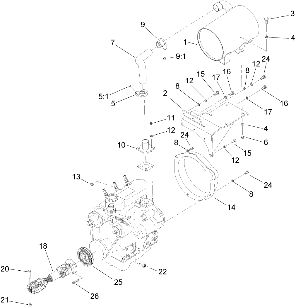 Muffler and Pump Drive Assembly