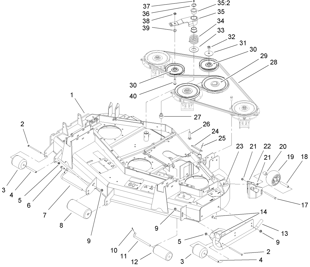 Deck, Roller, Belt and Pulley Assembly